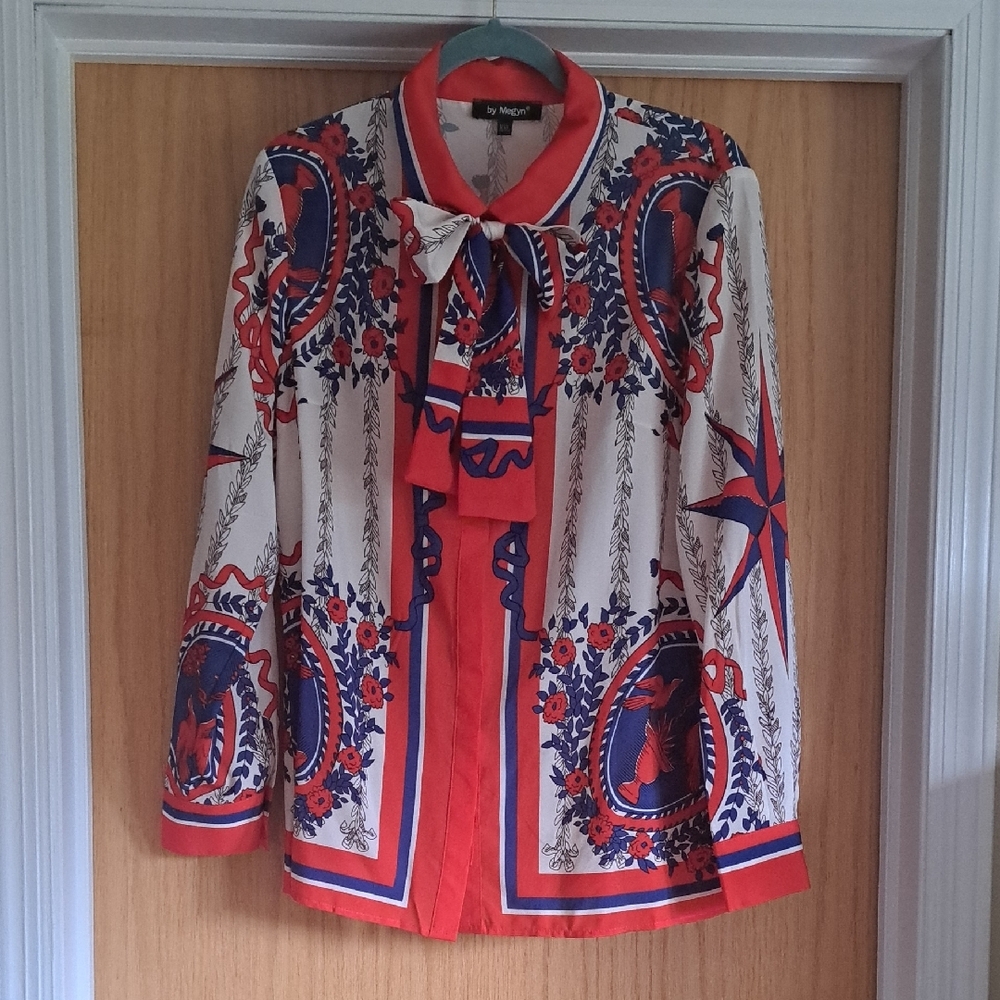 Red and Blue Patterned Button Down Shirt